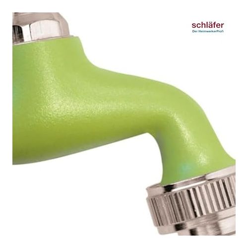  Schlafer 435320 - Outlet Valve 1/2 Inch Brass, Ball Outlet Valve - 20.95 mm 1/2 Inch - Ideal as Outdoor Tap - Adjustable Garden Fitting, Colour Green with Automatic Connection for Hose