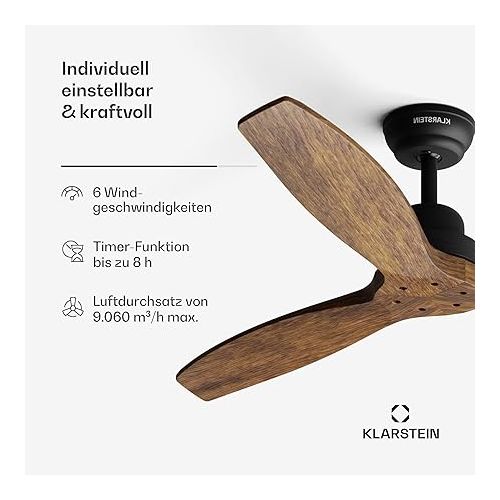  Klarstein Smart Ceiling Fan 132 cm with DC Motor - Economical Small Fan for Summer & Winter Operation, Perfect Room Cooling & Heat Distribution