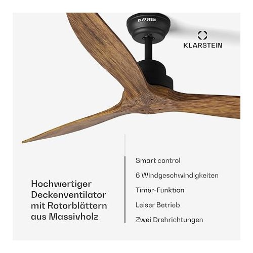  Klarstein Smart Ceiling Fan 132 cm with DC Motor - Economical Small Fan for Summer & Winter Operation, Perfect Room Cooling & Heat Distribution