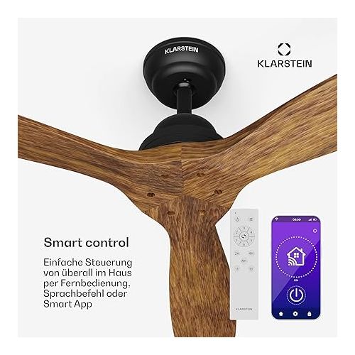  Klarstein Smart Ceiling Fan 132 cm with DC Motor - Economical Small Fan for Summer & Winter Operation, Perfect Room Cooling & Heat Distribution