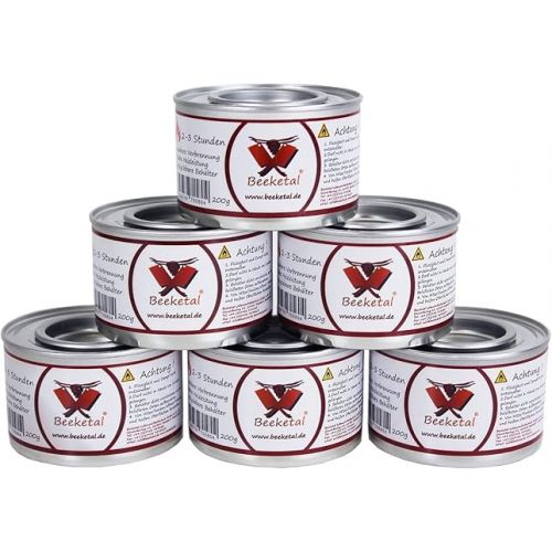  Beeketal Fuel Paste - 6 x 200 g Safety Fuel Paste Cans, Approx. 2-3 Hours Burning Time Per Can, Clean and Odourless, for e.g. Fondue or Chafing Dish Food Warmer - Pack of 6 (6 x 200 g Cans)