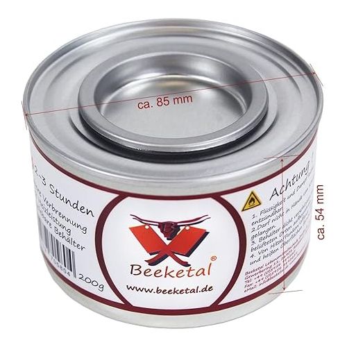  Beeketal Fuel Paste - 6 x 200 g Safety Fuel Paste Cans, Approx. 2-3 Hours Burning Time Per Can, Clean and Odourless, for e.g. Fondue or Chafing Dish Food Warmer - Pack of 6 (6 x 200 g Cans)