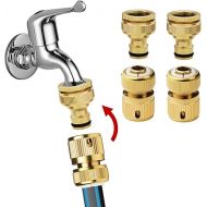 Mdlufee Brass Hose Tap Connectors 2 in 1 1/2 Inch 3/4 Inch Adapter, Garden Hose Quick Coupling, Car Wash Tap and Hose Connector (Pack of 4)