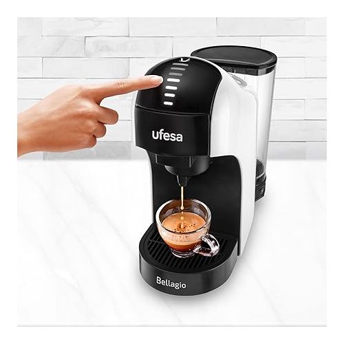  Ufesa Bellagio Coffee Machine Capsule and Ground Coffee Beans, Espresso Capsule Machine with Digital Touch Control, 1 Litre Water Tank, 1400 W, Amazon Exclusive