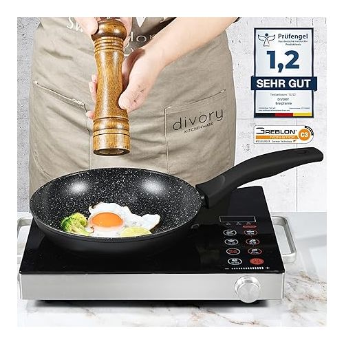  DIVORY Bratpfanne 16cm kein Induktion - Antihaft Beschichtete kleine Universalpfanne fur alle Herdarten - Sichere Griffe (Schwarz, 16cm)