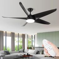 MSHENUED 5ft Ceiling Fan with Light, Patio Outdoor Ceiling Fan, Waterproof Black Ceiling Fan with Remote Control, High Air Volume Ceiling Fan