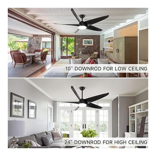  MSHENUED 5ft Ceiling Fan with Light, Patio Outdoor Ceiling Fan, Waterproof Black Ceiling Fan with Remote Control, High Air Volume Ceiling Fan