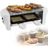 Raclette 2 People with Stone Top - Electric Table Grill - Electric Grill Hot Stone - Raclette Grill White Removable Granite Plate - Pan Non-Stick Coating Easy Cleaning