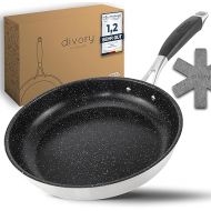 DIVORY Stainless Steel Frying Pan 20 cm Induction I Non-Stick Coated Small Frying Pan for All Hobs I Ergonomic Handle Dishwasher Safe (Handle: Silver)