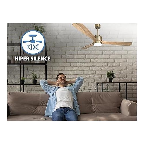  PUR LINE MljetD166 Purline Ceiling Fan Diameter 166 cm with LED and WiFi Reversible Hypersilence Colour Gold