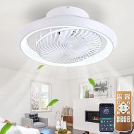 TJSC Ceiling Fan with Lighting LED Light, Dimmable Invisible Fan Light, 360° Rotatable, Timer Quiet Fan Lamp, 48 W with Remote Control APP, for Living Room, Bedroom, White, 49 cm