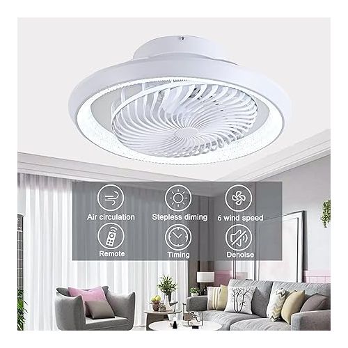  TJSC Ceiling Fan with Lighting LED Light, Dimmable Invisible Fan Light, 360° Rotatable, Timer Quiet Fan Lamp, 48 W with Remote Control APP, for Living Room, Bedroom, White, 49 cm