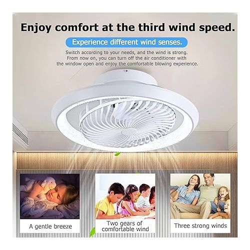  TJSC Ceiling Fan with Lighting LED Light, Dimmable Invisible Fan Light, 360° Rotatable, Timer Quiet Fan Lamp, 48 W with Remote Control APP, for Living Room, Bedroom, White, 49 cm