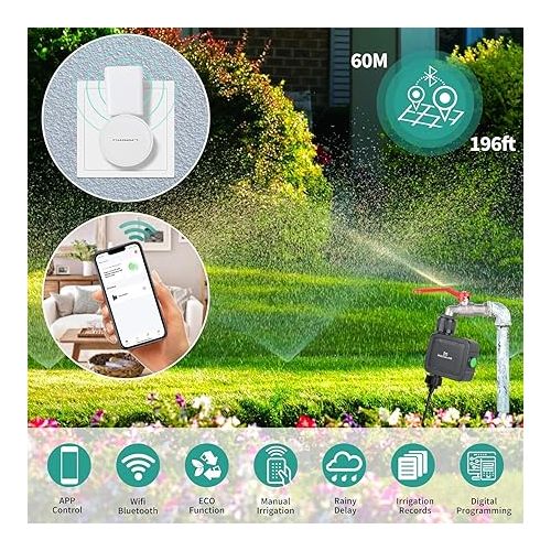  WLAN Irrigation Computer, Smart Sprinkler Timer Hose Tap, Remote App Control, Support Alexa Voice Control, Outdoor Hose Timer for Garden, Lawn, Plants, Flower Bed (FM-WK-01)