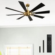 Depuley 60 Inch Modern Ceiling Fan with Remote Control, Quiet Ceiling Fan without Light, Speed, Yellow/Bronze, 8 Blades, for Bedroom, Kitchen, Living Room, Balcony