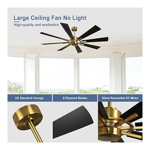  Depuley 60 Inch Modern Ceiling Fan with Remote Control, Quiet Ceiling Fan without Light, Speed, Yellow/Bronze, 8 Blades, for Bedroom, Kitchen, Living Room, Balcony