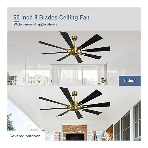  Depuley 60 Inch Modern Ceiling Fan with Remote Control, Quiet Ceiling Fan without Light, Speed, Yellow/Bronze, 8 Blades, for Bedroom, Kitchen, Living Room, Balcony