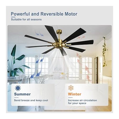  Depuley 60 Inch Modern Ceiling Fan with Remote Control, Quiet Ceiling Fan without Light, Speed, Yellow/Bronze, 8 Blades, for Bedroom, Kitchen, Living Room, Balcony