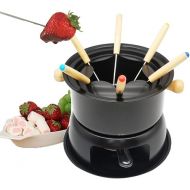 Cast Iron Fondue Set, Multifunctional Steel Ice Chocolate Cheese Hot Pot Melting Pot Fondue Set Kitchen Accessories, for Cheese Meat Chocolate Broth, Black