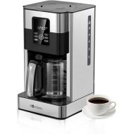 Homtone 1000 W Programmable Coffee Machine with Timer, 1.8 L Stainless Steel Filter Coffee Machine, 12 Cups, Automatic Shut-Off, Drip Stop, Permanent Filter and Heating Plate, BPA-Free, Black