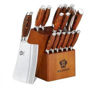 WILDMOK Knife Block Set with Wooden Handle Block, German Stainless Steel Kitchen Knife, Bone Chopper Steak Knife and Kitchen Scissors, 17-Piece Professional Knife Set
