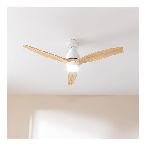  Cecotec Deckenventilator mit Licht EnergySilence Aero 5300 White&Wood Design. 30 W, Durchmesser 132 cm, mit 3 Flugeln, DC-Motor, LED-Licht, Fernbedienung, Timer und Winter-Sommer-Modus