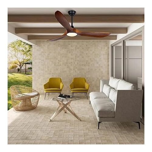  MSHENUED 5ft Outdoor Ceiling Fan with Light, Vintage Wooden Ceiling Fan with Remote Control, 3 Blade Propeller Ceiling Fan, Indoor Outdoor