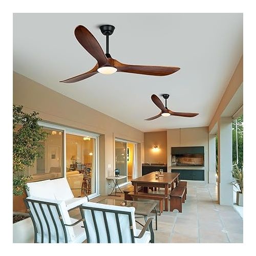  MSHENUED 5ft Outdoor Ceiling Fan with Light, Vintage Wooden Ceiling Fan with Remote Control, 3 Blade Propeller Ceiling Fan, Indoor Outdoor