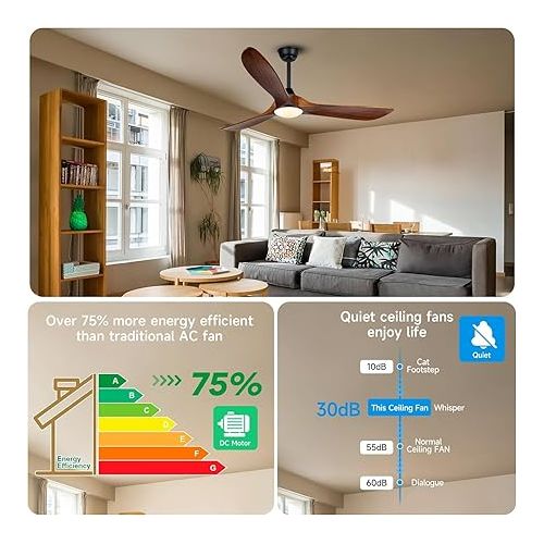  MSHENUED 5ft Outdoor Ceiling Fan with Light, Vintage Wooden Ceiling Fan with Remote Control, 3 Blade Propeller Ceiling Fan, Indoor Outdoor