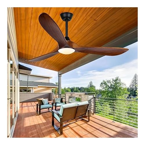  MSHENUED 5ft Outdoor Ceiling Fan with Light, Vintage Wooden Ceiling Fan with Remote Control, 3 Blade Propeller Ceiling Fan, Indoor Outdoor