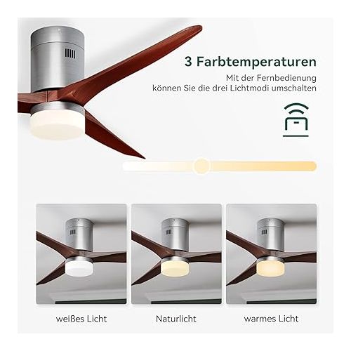  SUNXURY Ceiling Fan with Lighting 132 cm Ceiling Fan with Remote Control 3 Dimmable Light Outdoor Ceiling Fan 35 W 3 Blades 5 Power Levels DC Motor