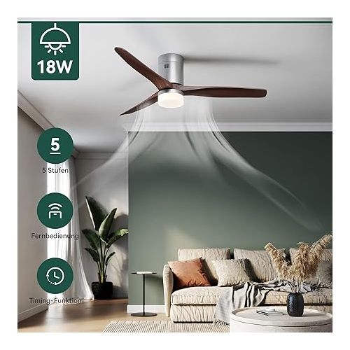  SUNXURY Ceiling Fan with Lighting 132 cm Ceiling Fan with Remote Control 3 Dimmable Light Outdoor Ceiling Fan 35 W 3 Blades 5 Power Levels DC Motor