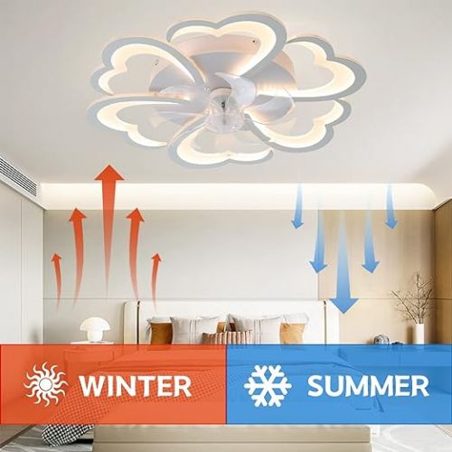  YFouCnd I Flower Lamp with Fan Modern Design Ceiling Fan with Light and Remote Control DC Motor Reversible Winter Summer Function for Bedroom Living Room Quiet with App Timer