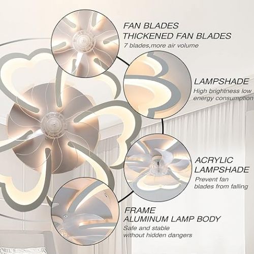  YFouCnd I Flower Lamp with Fan Modern Design Ceiling Fan with Light and Remote Control DC Motor Reversible Winter Summer Function for Bedroom Living Room Quiet with App Timer