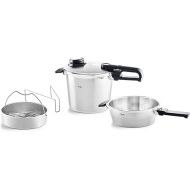 Fissler Vitavit Premium Pressure Cooker Set of 4 (6 L - Diameter 22 cm and Pressure Frying Pan 2.5 L - Diameter 22 cm) with Metal Lid Insert - Induction Silver