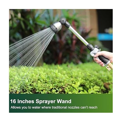  FANHAO Hanging Basket Watering Stick, 8 Spray Patterns, Garden Hose, Watering Wand 40.6 cm Long, Rod Garden Shower for Higher Water Flow, Black