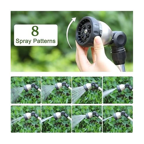  FANHAO Hanging Basket Watering Stick, 8 Spray Patterns, Garden Hose, Watering Wand 40.6 cm Long, Rod Garden Shower for Higher Water Flow, Black