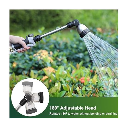  FANHAO Hanging Basket Watering Stick, 8 Spray Patterns, Garden Hose, Watering Wand 40.6 cm Long, Rod Garden Shower for Higher Water Flow, Black