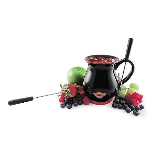  Swissmar F66328 Indulge Schokoladen Fondue Becher Set 4-teiliges, Gusseisen/Edelstahl, Schwarz, 125ml, Schokofondue Teelicht Beheizt, mit 2 Fondue Gabeln, Spulmaschinenfest, Geschenkset