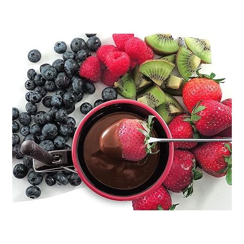  Swissmar F66328 Indulge Schokoladen Fondue Becher Set 4-teiliges, Gusseisen/Edelstahl, Schwarz, 125ml, Schokofondue Teelicht Beheizt, mit 2 Fondue Gabeln, Spulmaschinenfest, Geschenkset