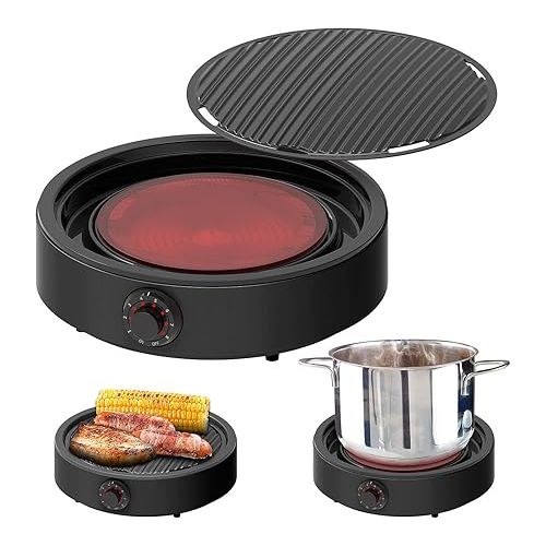  Rosenstein & Sohne Infrared Cooker: 2-in-1 Glass Ceramic Hob & Smokeless Infrared Table Grill, 2,000 W (Glass Ceramic Grill Plate, Cooking Plate, Induction Hob)