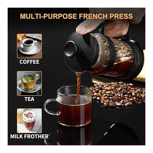  ParaCity French Press Coffee Maker 350 ml, Coffee Press Made of Stainless Steel Filter and Heat Resistant Glass, Cold Brew Coffee Machine, Good as a Gift for Travel and Home (350 ml Black)