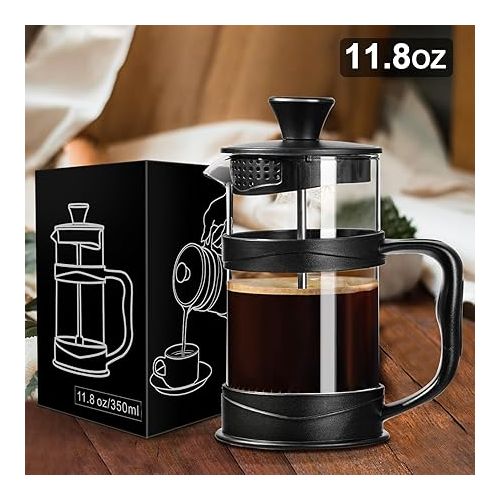  ParaCity French Press Coffee Maker 350 ml, Coffee Press Made of Stainless Steel Filter and Heat Resistant Glass, Cold Brew Coffee Machine, Good as a Gift for Travel and Home (350 ml Black)