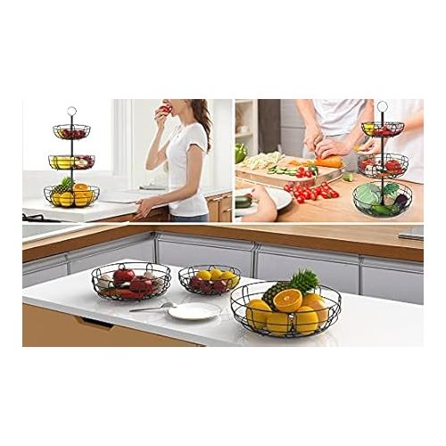  Bomclap 3-Tier Fruit Basket for Space Saving, Fruit Stand Tehend Modern Fruit Bowls, Metal Fruit Baskets for Fruit, Cake, Sweets, Vegetables (3 Tier Fruit Basket)