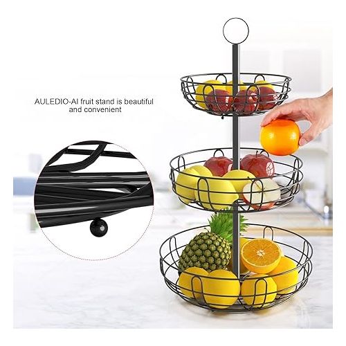  Bomclap 3-Tier Fruit Basket for Space Saving, Fruit Stand Tehend Modern Fruit Bowls, Metal Fruit Baskets for Fruit, Cake, Sweets, Vegetables (3 Tier Fruit Basket)