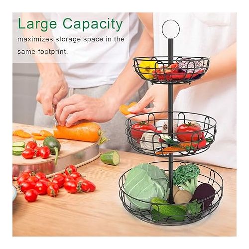  Bomclap 3-Tier Fruit Basket for Space Saving, Fruit Stand Tehend Modern Fruit Bowls, Metal Fruit Baskets for Fruit, Cake, Sweets, Vegetables (3 Tier Fruit Basket)