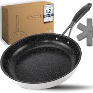 DIVORY Stainless Steel Frying Pan 24 cm Induction I Non-Stick Coated Large Frying Pan for All Hobs I Ergonomic Handle Dishwasher Safe (Handle: Black)