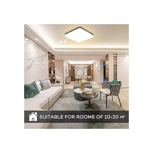  OUILA LED Ceiling Light, 20 W Ceiling Light for Kitchen, Bathroom, Living Room, Basement, Hallway, IP44 Waterproof, 2000 lm, 4000 K, Natural White Lighting, Square Lamps, 22 cm x 22 cm