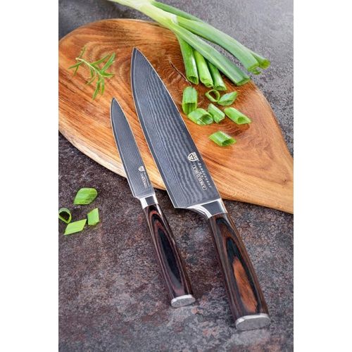  GRAWE Damascus Knife Set 3 Pieces - Chef's Knife, Vegetable Knife, Whetstone 1000/3000