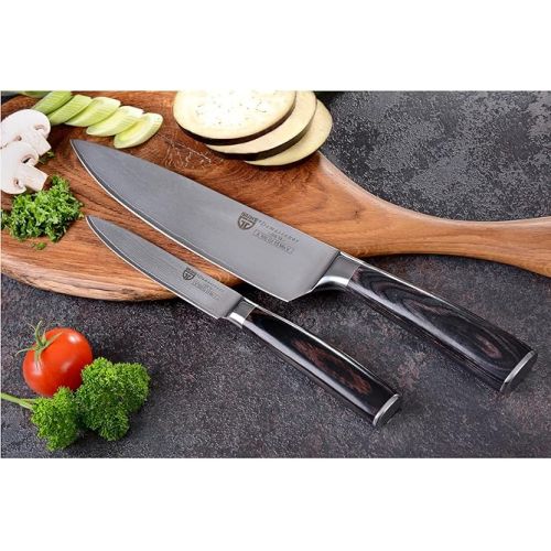  GRAWE Damascus Knife Set 3 Pieces - Chef's Knife, Vegetable Knife, Whetstone 1000/3000